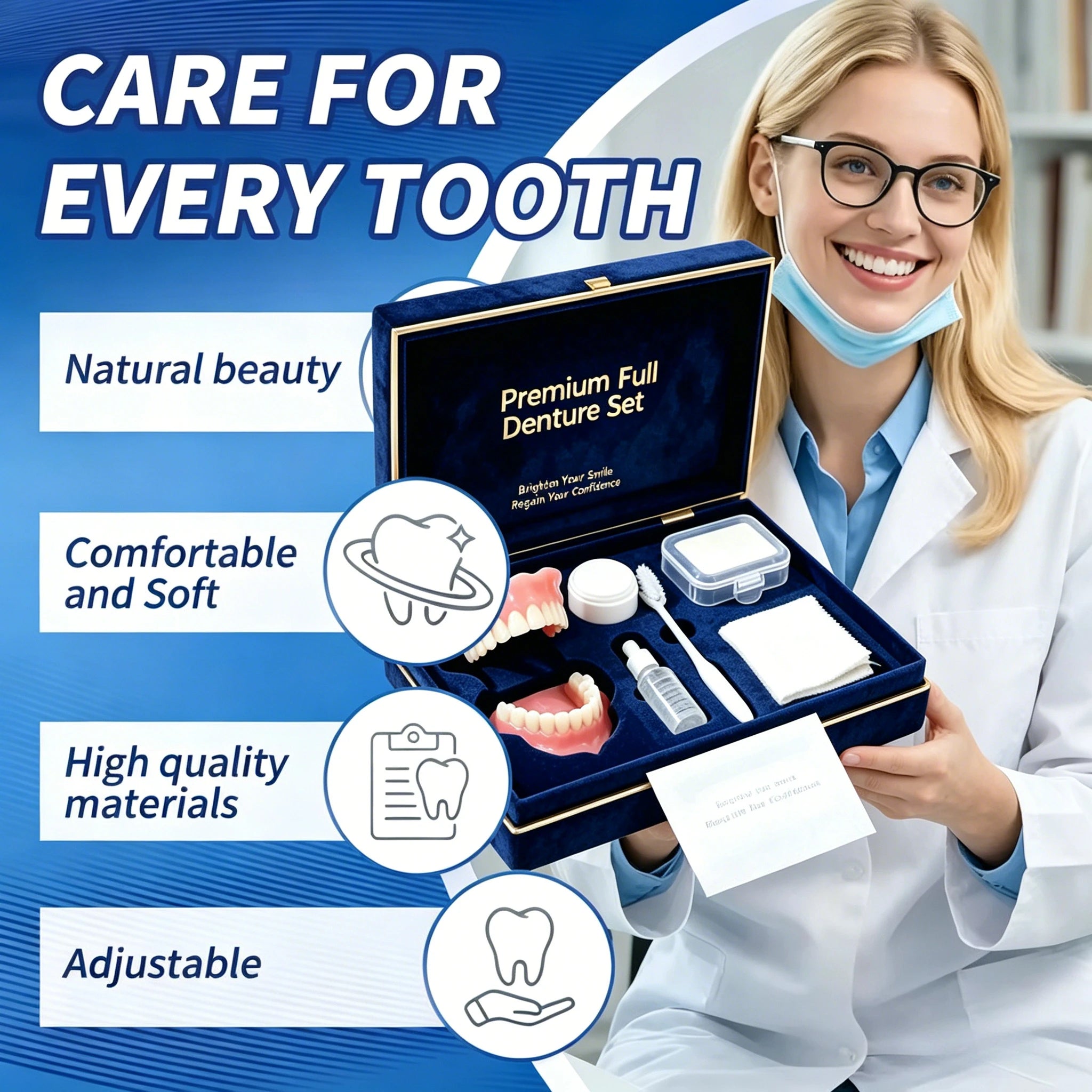 Comfort Silicone Full Mouth Denture and Dental Care Kit - 5