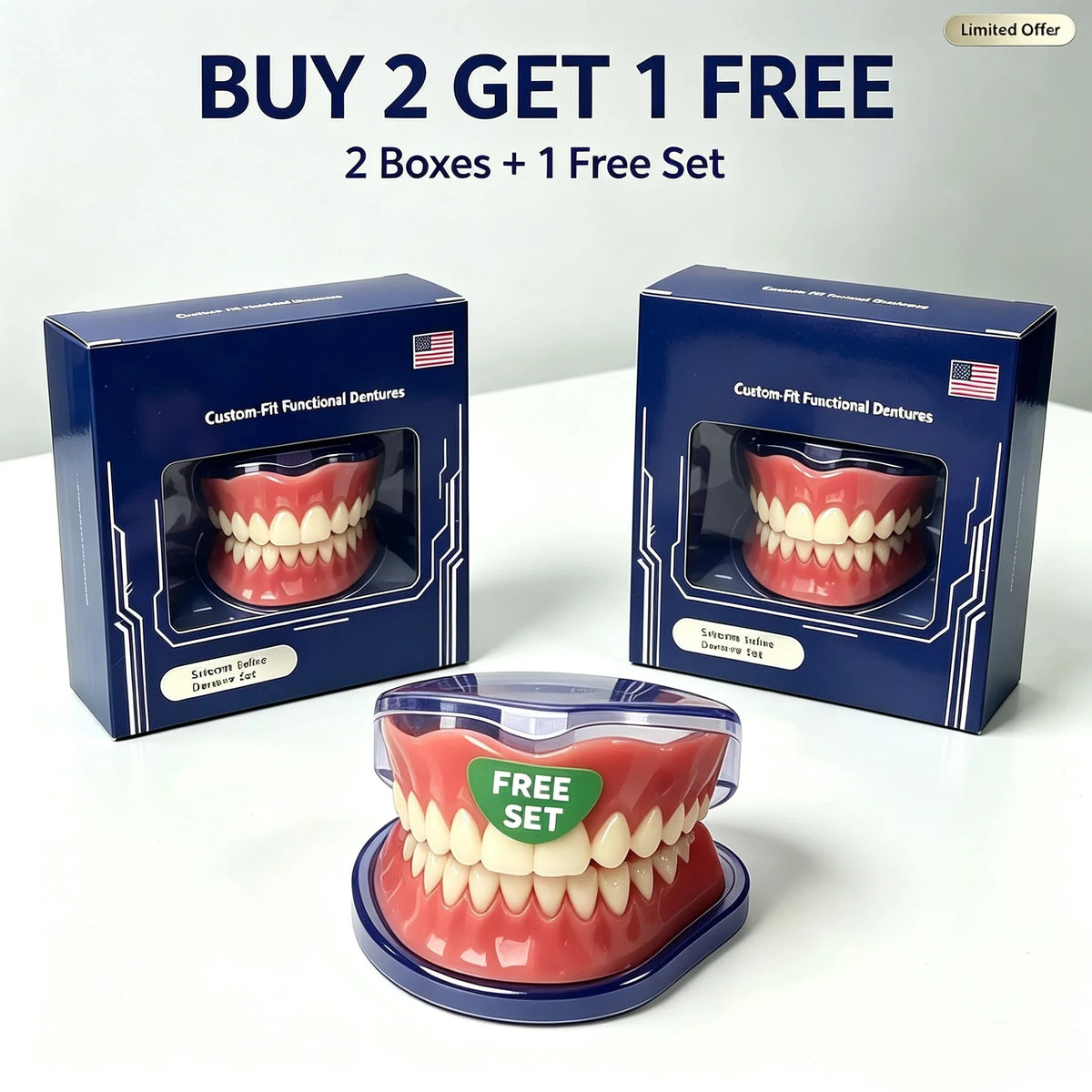 Full-Mouth Silicone Denture Set for Natural Smile