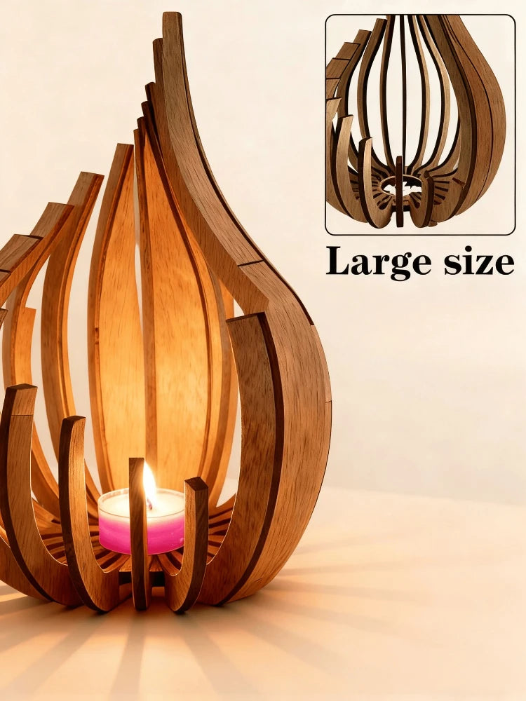 Wooden Flame-Shaped Decorative Candle Holder