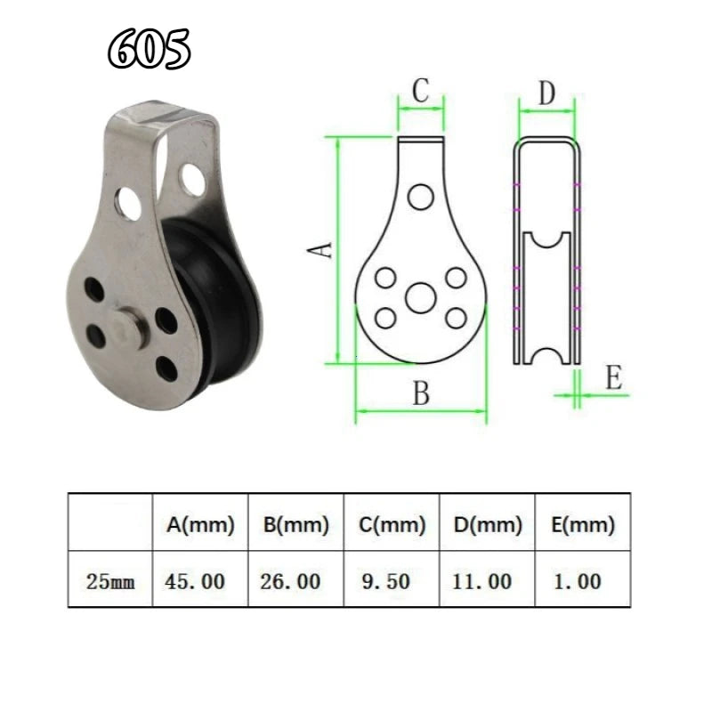 Stainless Steel Single Rope Pulley Block - 14