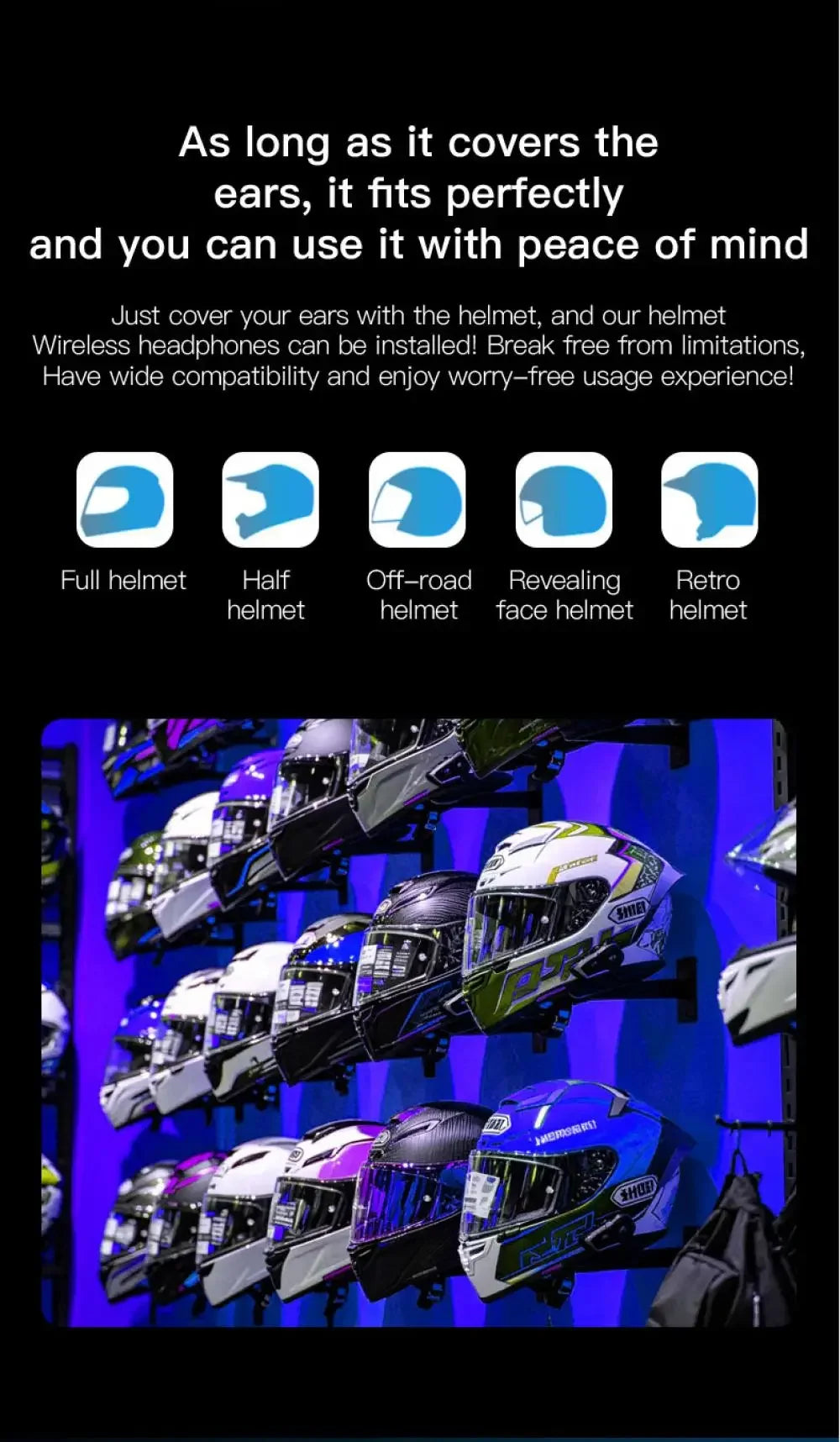 Wireless Motorcycle Helmet Bluetooth Intercom Headset - 19