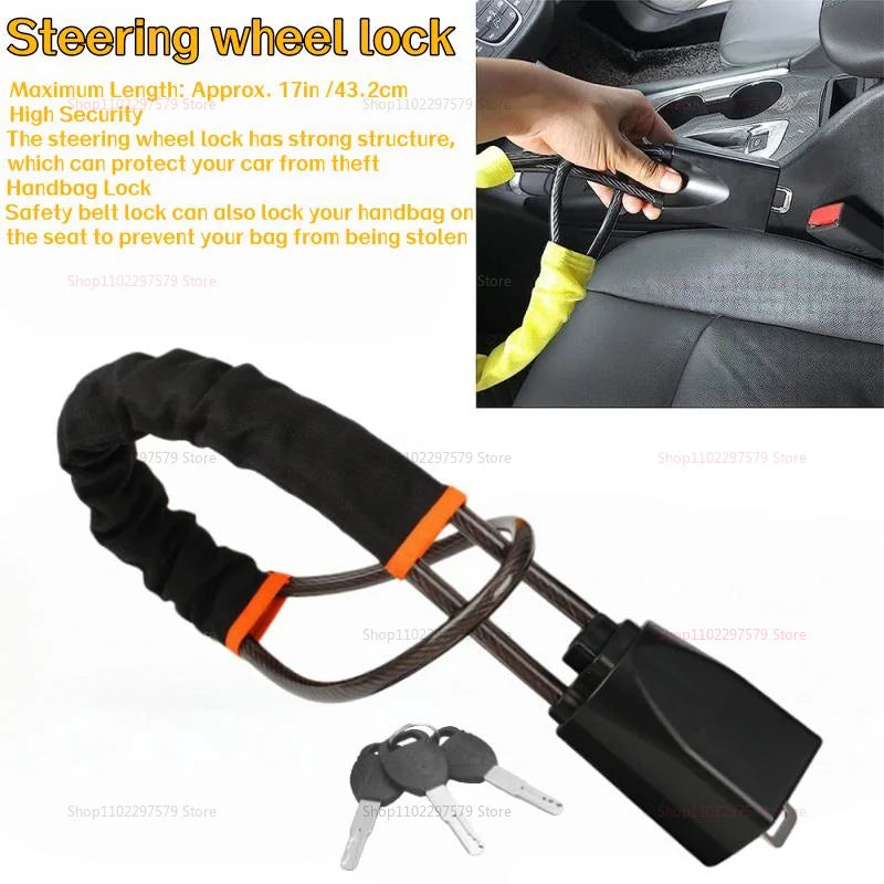 Heavy-Duty Steel Cable Steering Wheel Anti-Theft Security Lock - 2