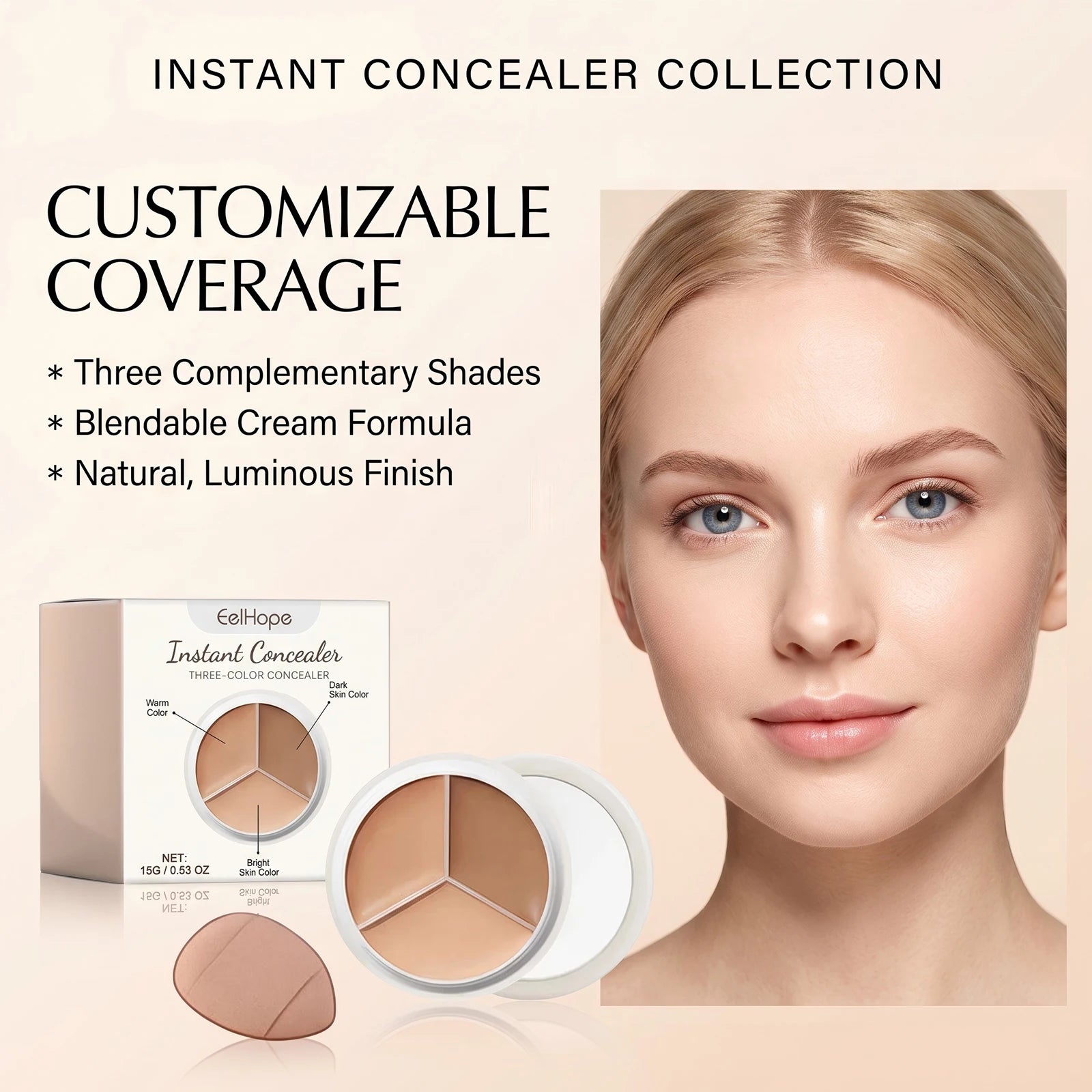 3-Color Cream Face Concealer Palette for Dark Circles and Blemishes - 6