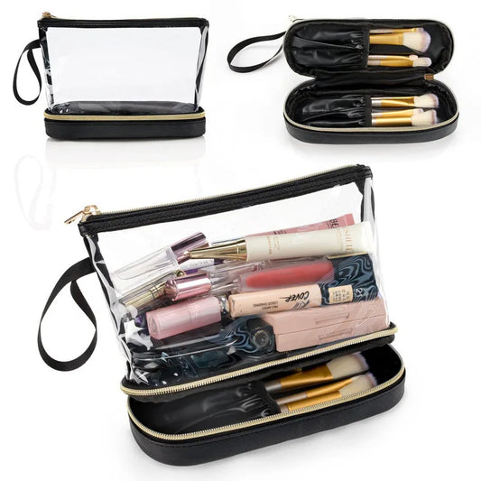 Double-Layer Transparent Travel Makeup Bag