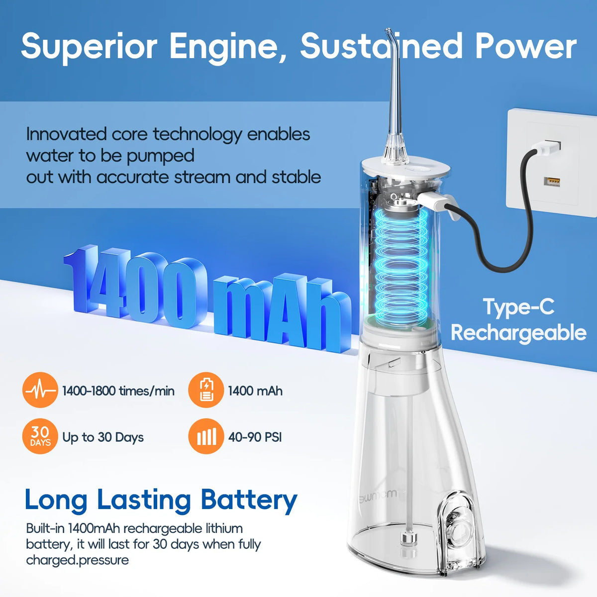 Portable Rechargeable Oral Water Flosser for Deep Teeth Cleaning