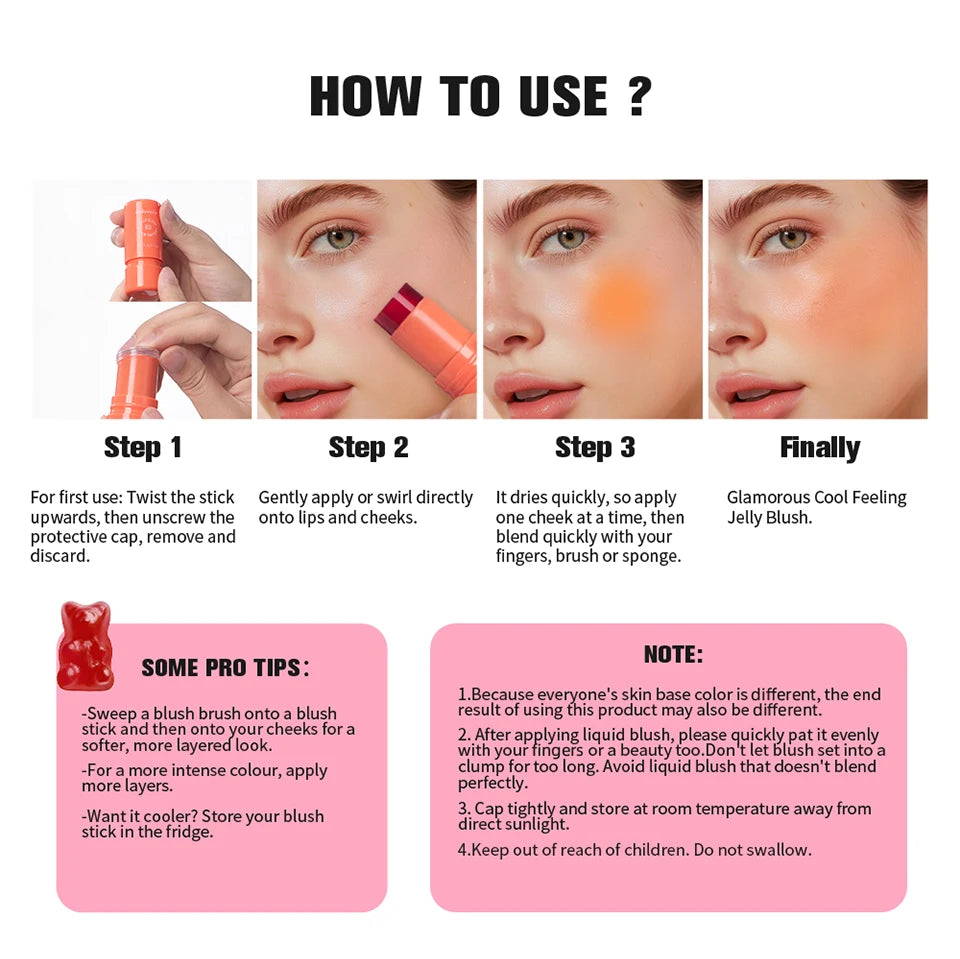 Cooling Water Jelly Blush Stick for Cheeks and Lips - 13