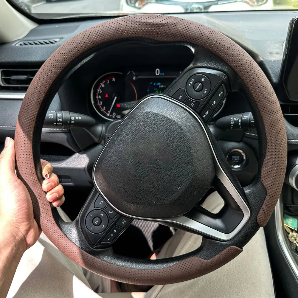 Breathable Leather Car Steering Wheel Cover for Round and D-Shape - 3