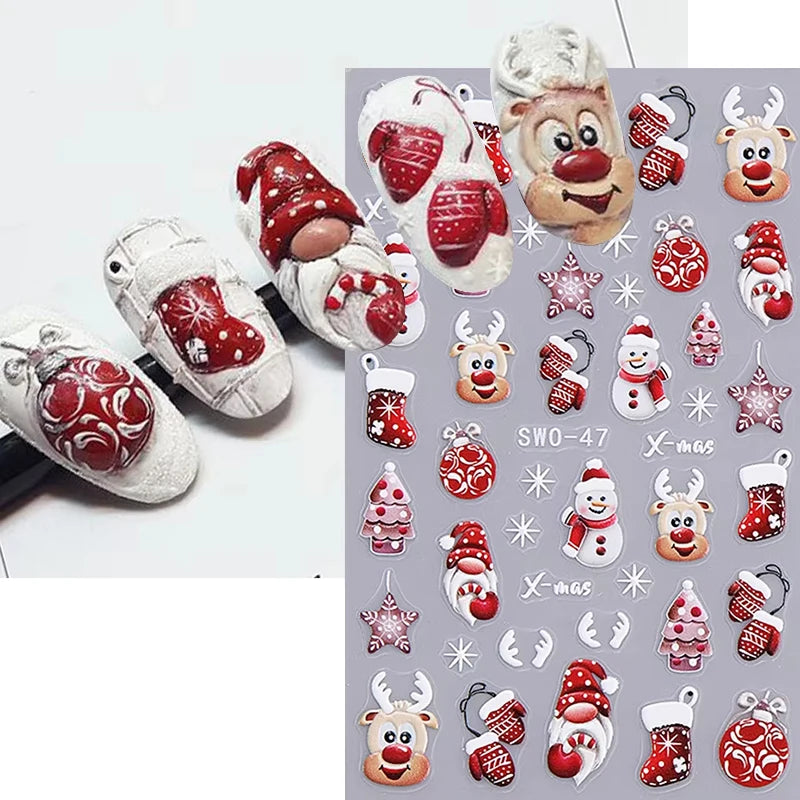 Christmas Cartoon Embossed Nail Art Stickers - 3