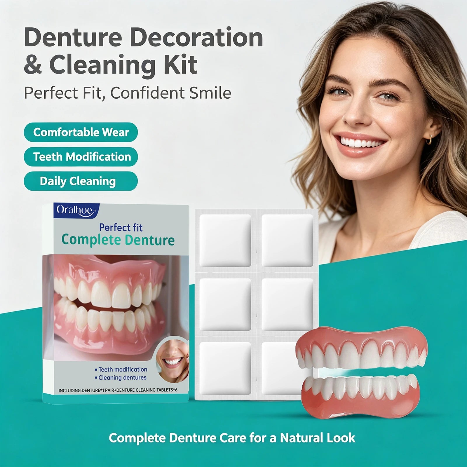 Cosmetic Denture Kit for Covering Missing or Stained Teeth - 1
