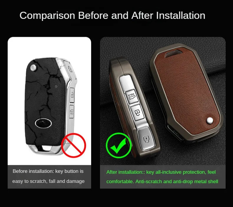 Leather and Zinc Alloy Car Key Case for Kia