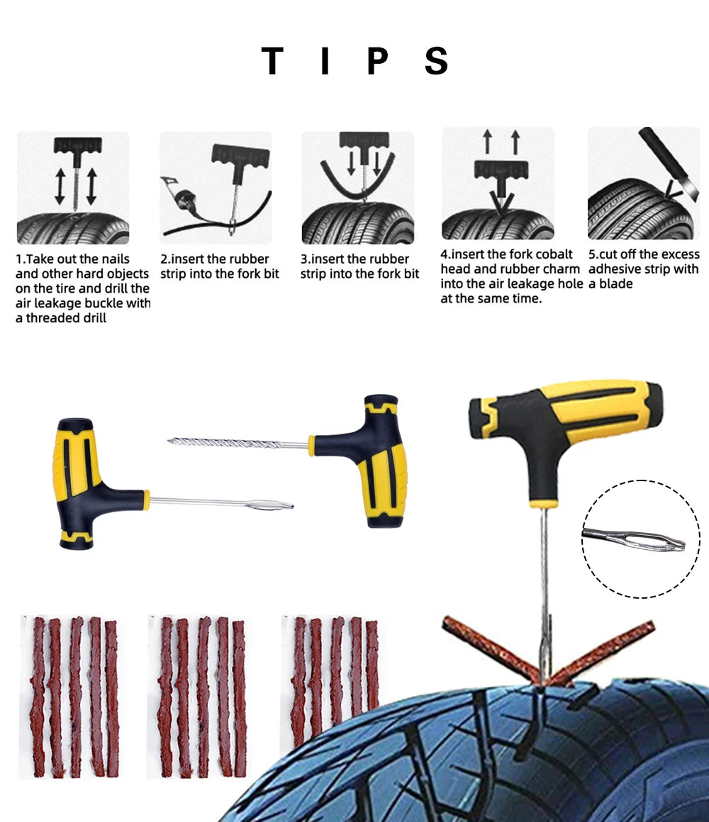 Emergency Tire Repair Tool Kit for Cars and Motorcycles - 8