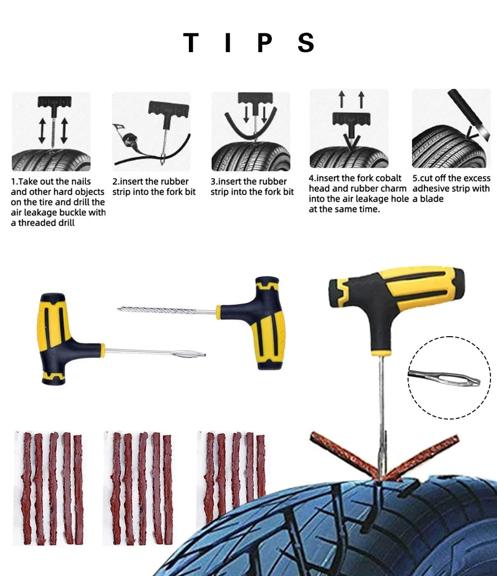 Emergency Tire Puncture Repair Kit for Cars and Motorcycles