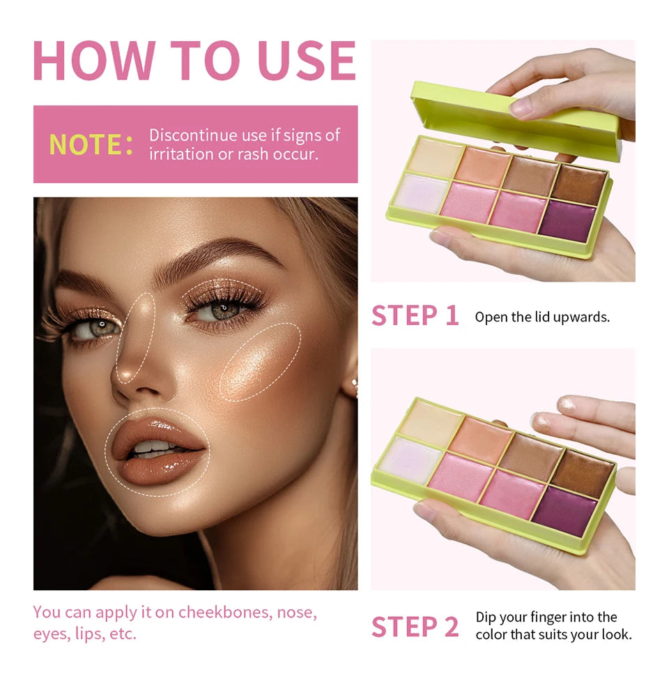 8-Color Cream Highlighter and Contour Palette - 20