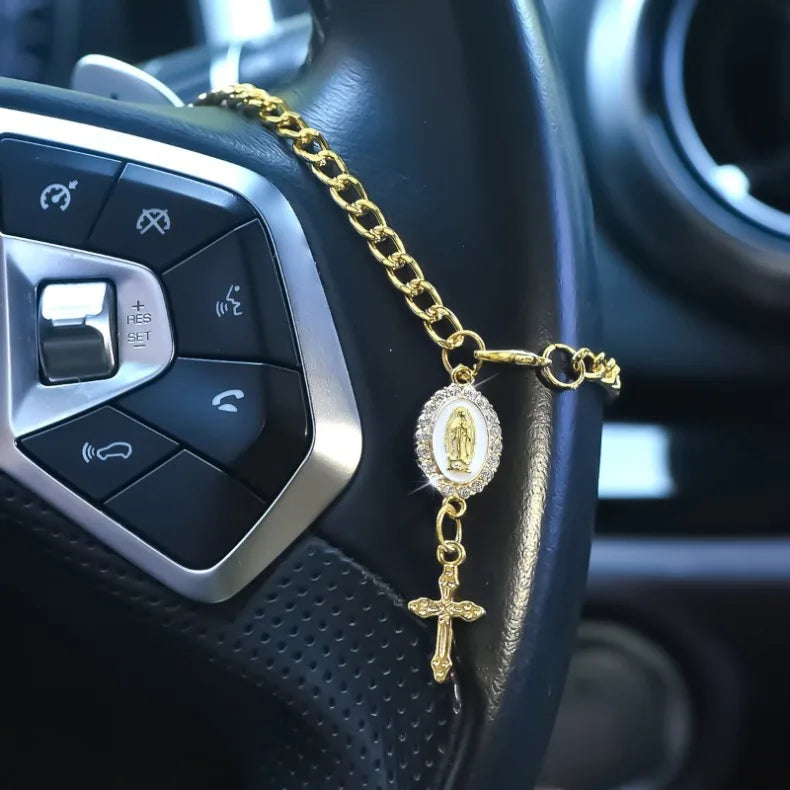 Religious Car Steering Wheel Rosary Decoration