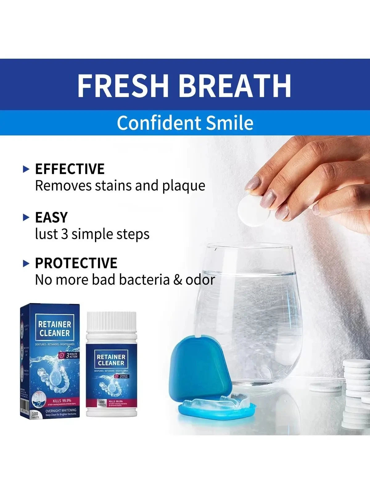 Denture and Retainer Cleaning Tablets for Deep Stain Removal