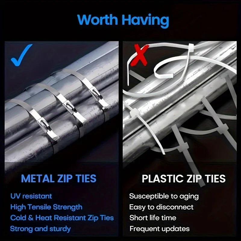 100Pcs Stainless Steel Self Locking Cable Ties Heavy Duty Zip Tie Wrap - 5