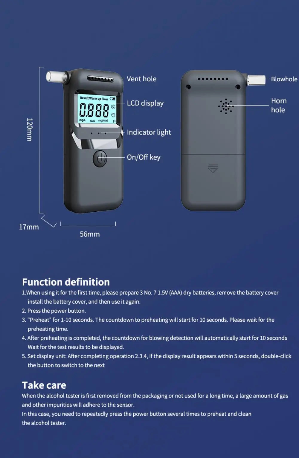 Portable Digital Breathalyzer Alcohol Tester - 16