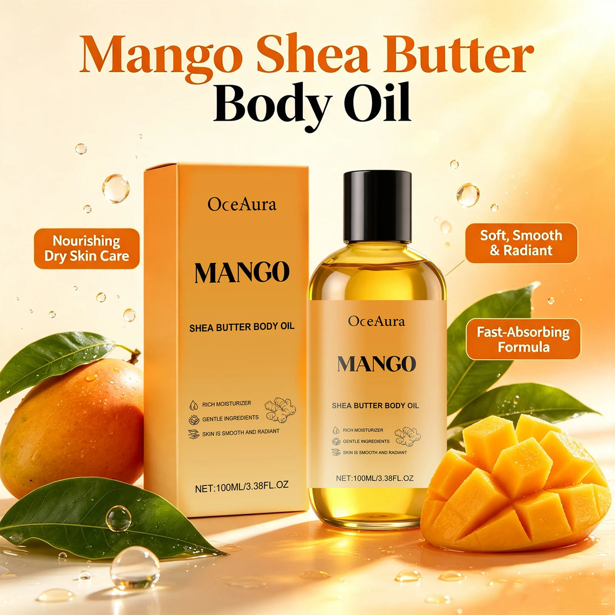 Mango Shea Butter Nourishing Body Oil for Dry Skin