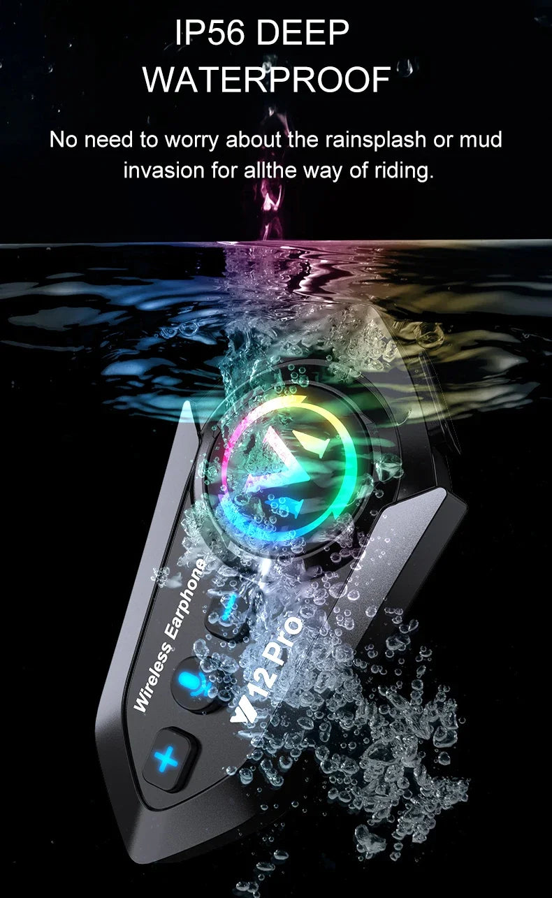 Wireless Motorcycle Helmet Bluetooth Headset with 500M Intercom - 12