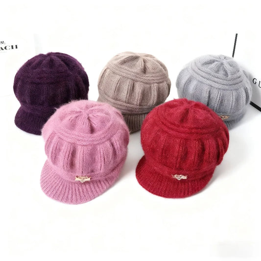 Warm Knitted Winter Hat with Brim for Women