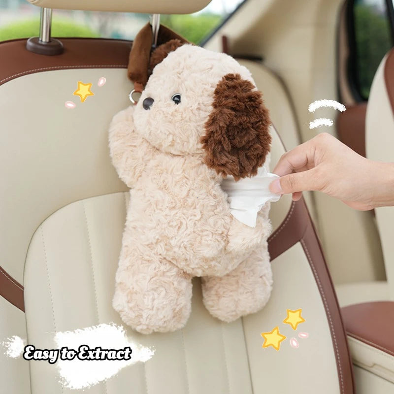 Cute Cartoon Plush Car Tissue Holder Hanging Organizer