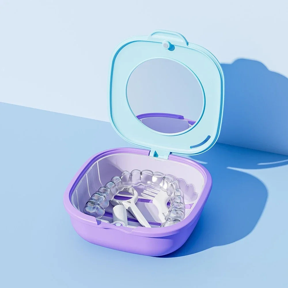Portable Retainer Case with Mirror and Drain Basket