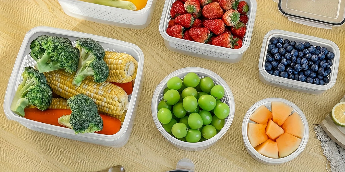 9-Piece Fruit and Vegetable Storage Container Set with Strainers