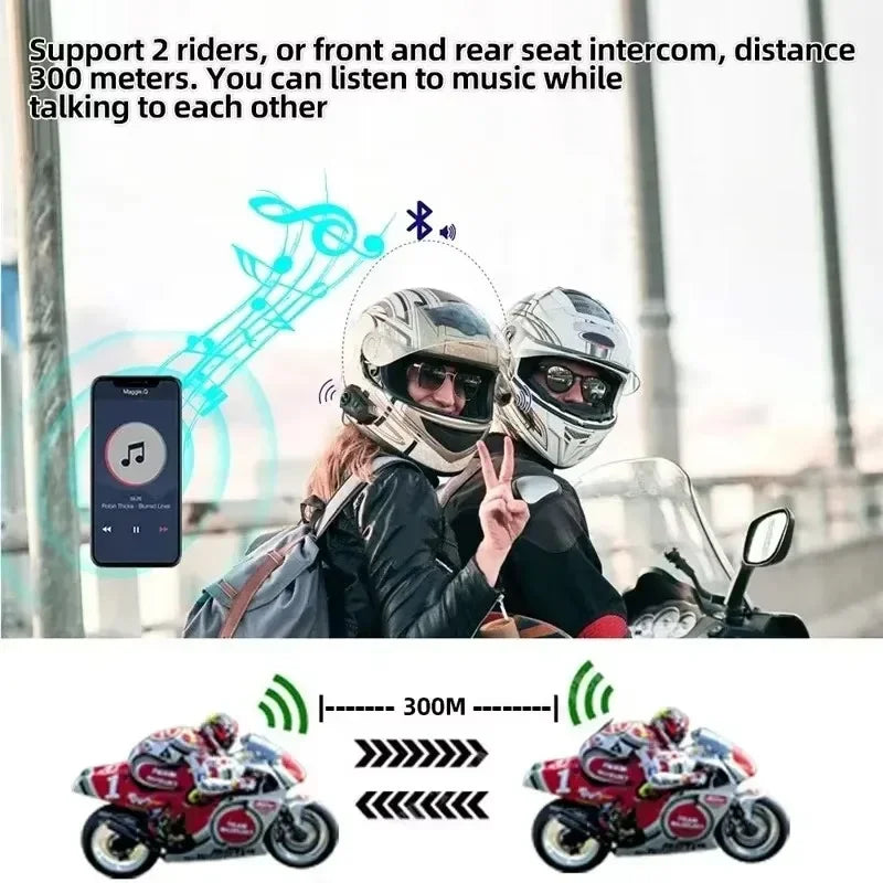 Bluetooth Motorcycle Helmet Intercom Headset Wireless Intercom System - 2