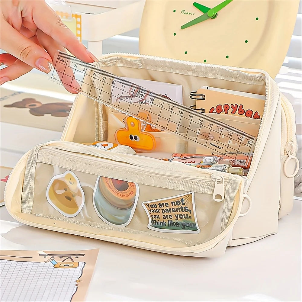 Large Capacity Pencil Case with 9 Compartments Stationery Storage Organizer