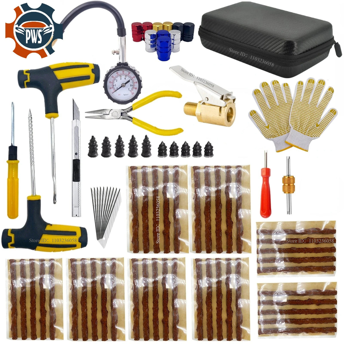 Emergency Auto Tire Repair Kit with Puncture Plug Tools