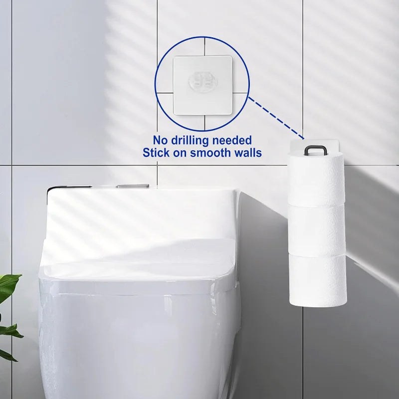 Hanging Toilet Paper Holder No Drill Wall Mount Bathroom Tissue Rack