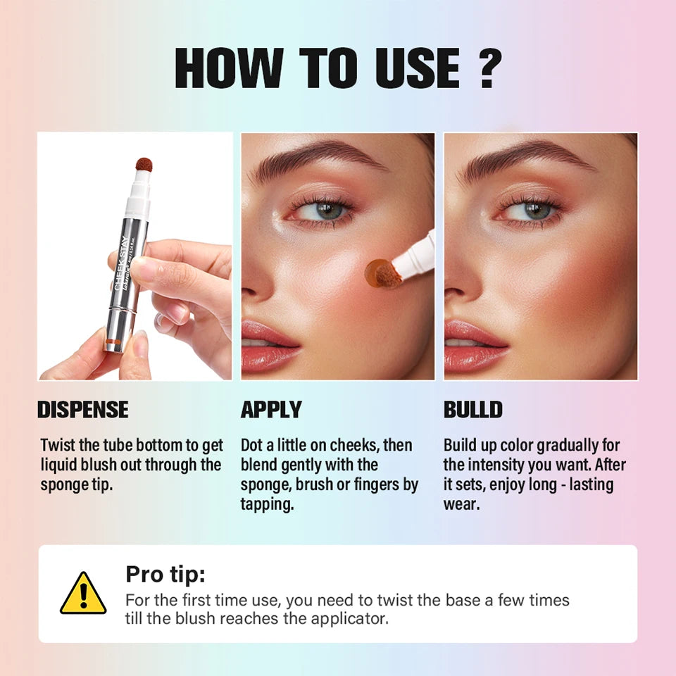 Liquid Blush Stick with Sponge Tip for Natural Cheeks