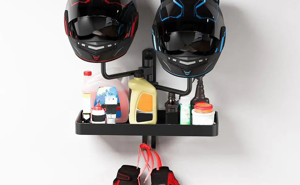 Wall Mounted Motorcycle Helmet Rack with Storage Shelf