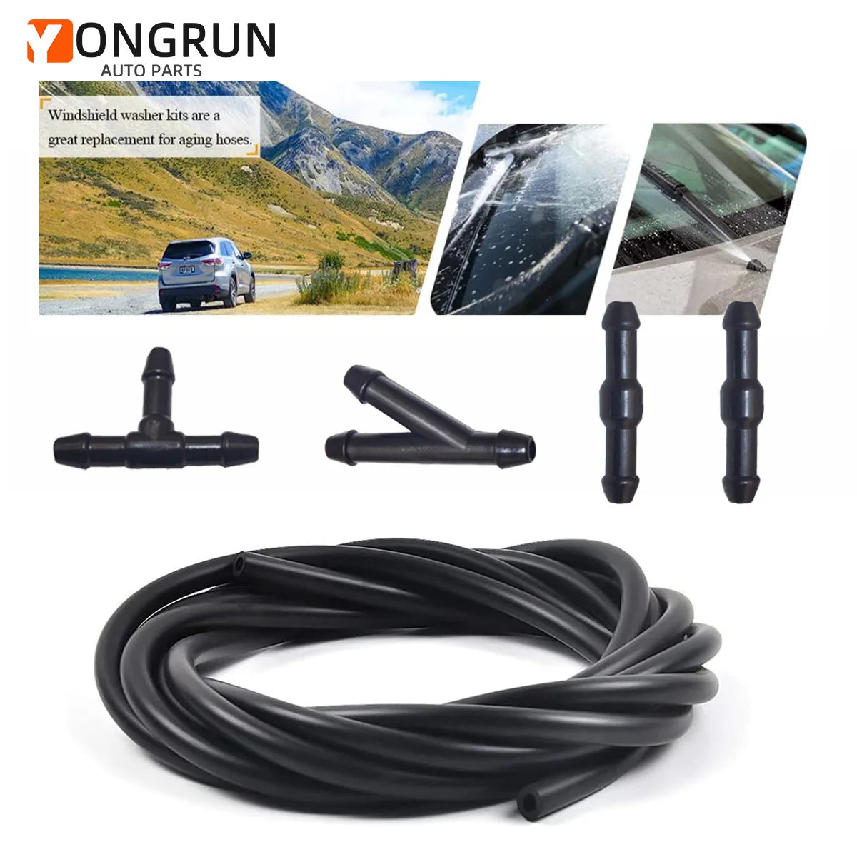 Universal Windshield Washer Hose Kit with Connectors for Car Glass - 1