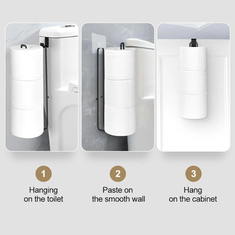 Hanging Toilet Paper Holder No Drill Wall Mount Bathroom Tissue Rack