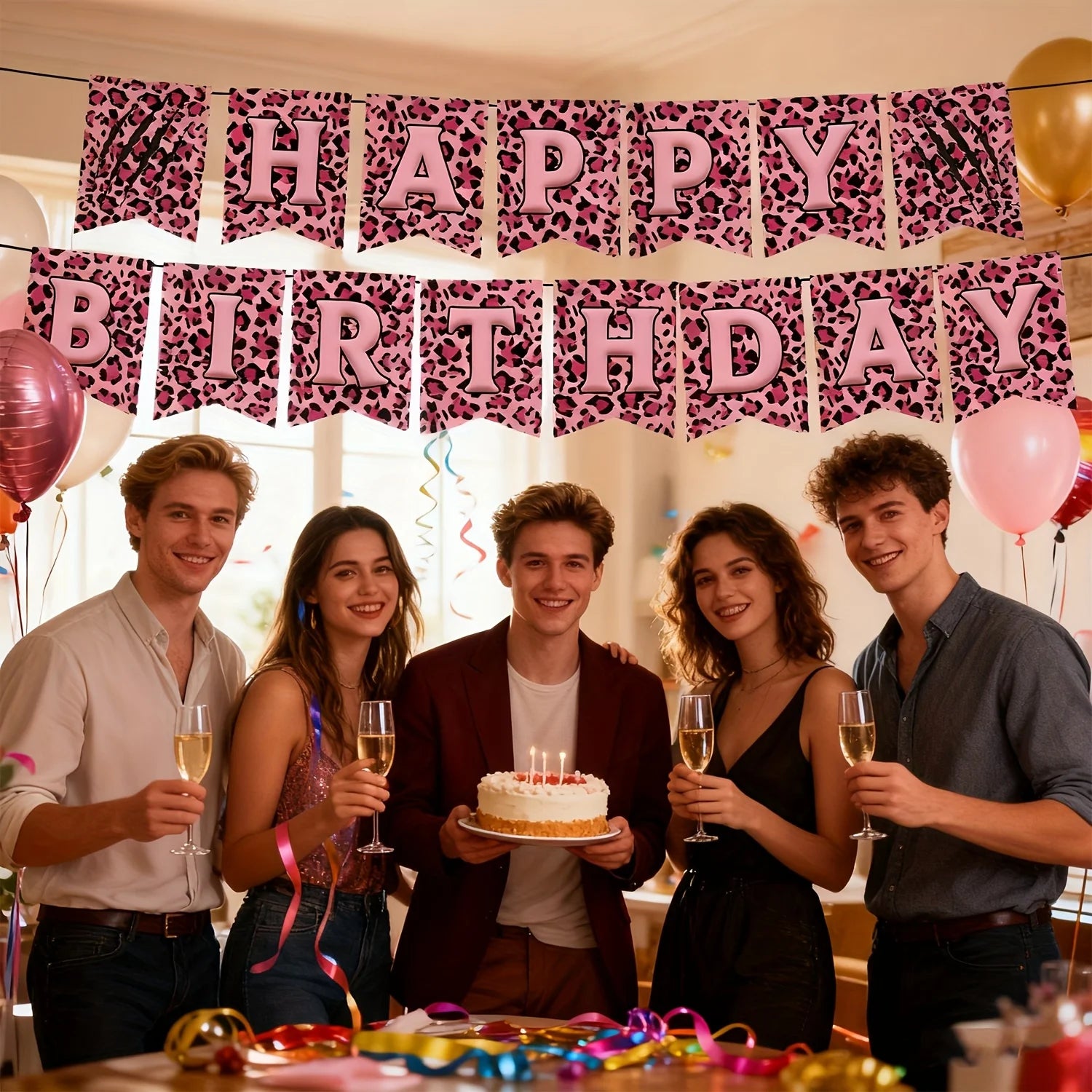 Leopard Print Happy Birthday Party Banner Decoration Set - 8