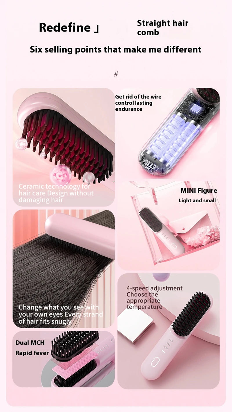 Fast Heating Cordless Hair Straightening Brush - 8