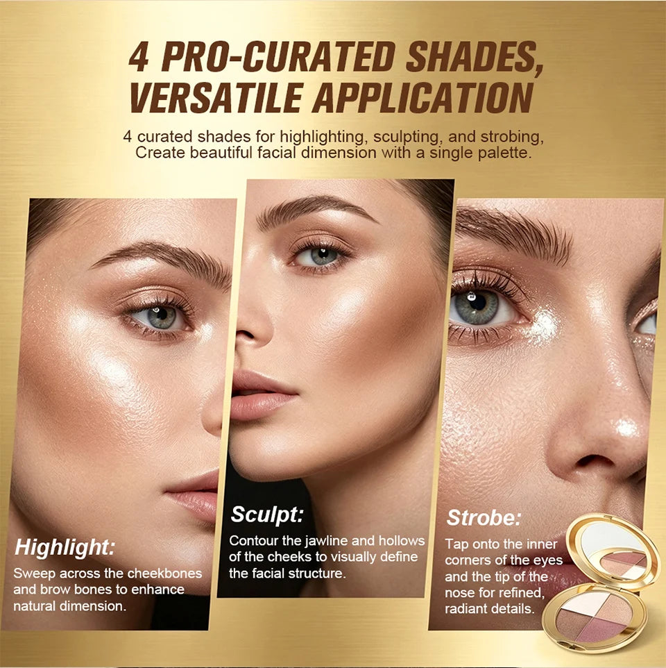 4-Color Shimmering Highlighting and Contouring Face Palette - 10