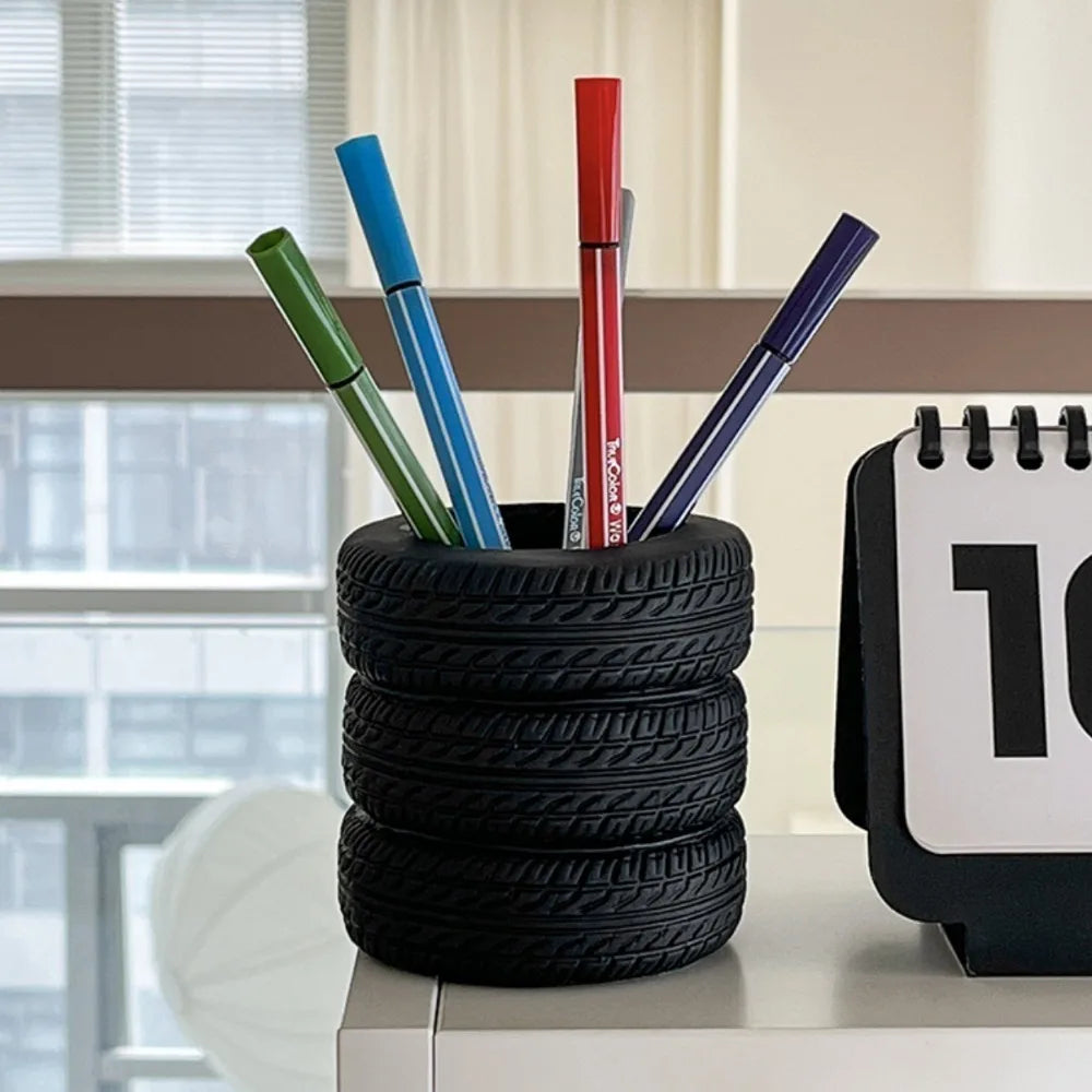 Creative Tyre Shape Desktop Pen Holder and Stationery Organizer - 3