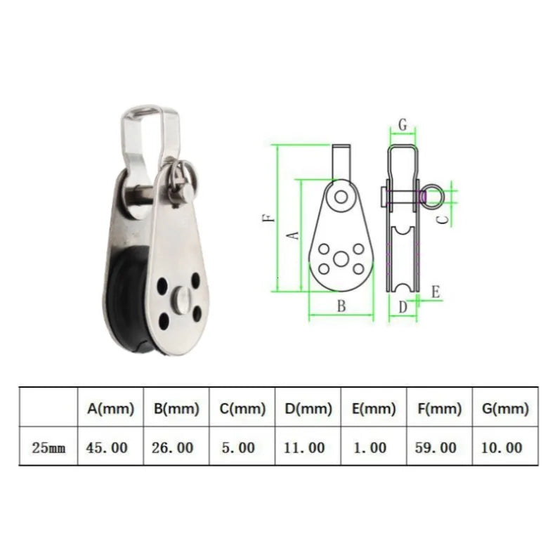 Stainless Steel Single Rope Pulley Block - 9