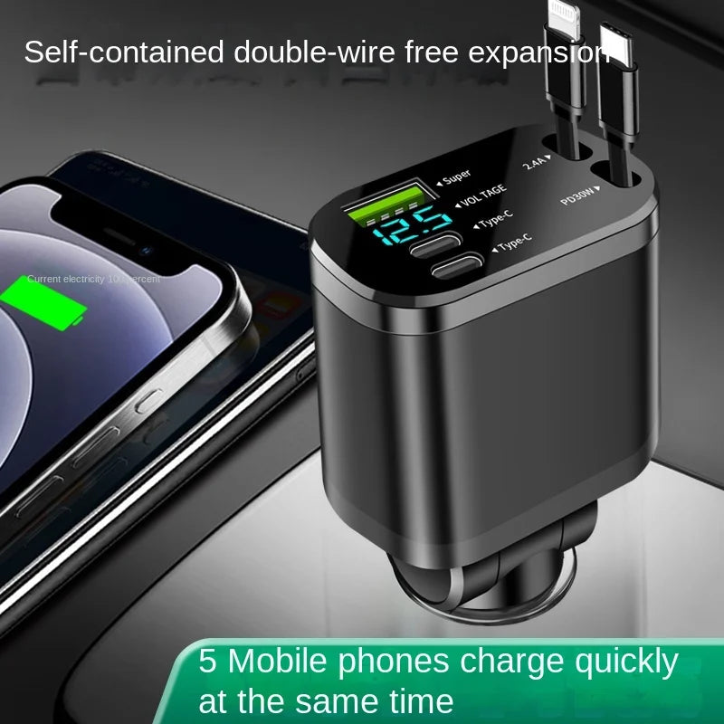 5-in-1 Fast Charging Retractable Car Charger - 2