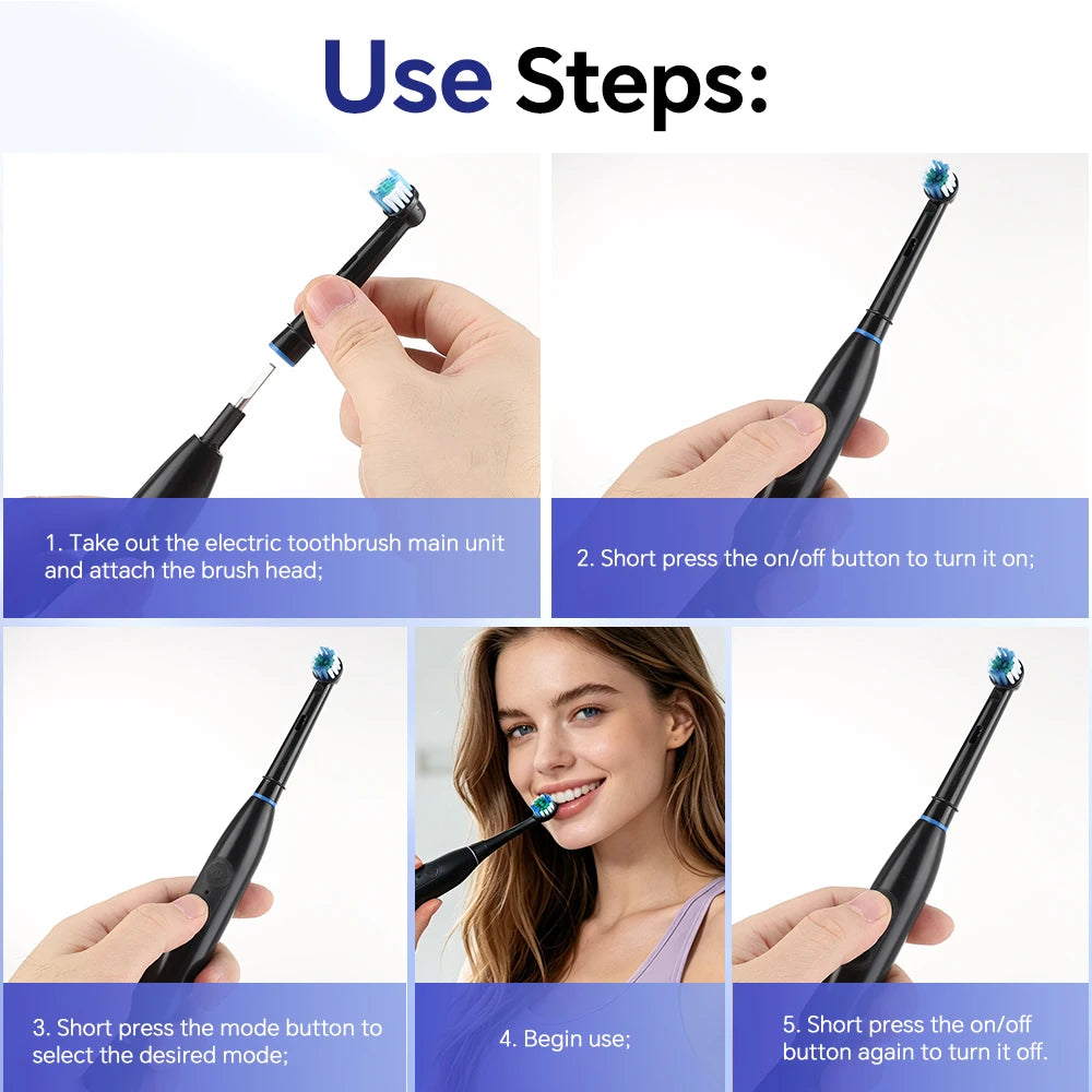 5-Mode Rechargeable Electric Toothbrush with 4 Replacement Heads - 13