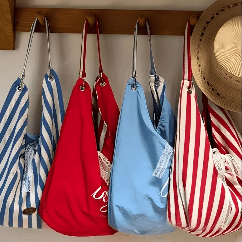 Double-Sided Reversible Tote Bag with Lace Bow