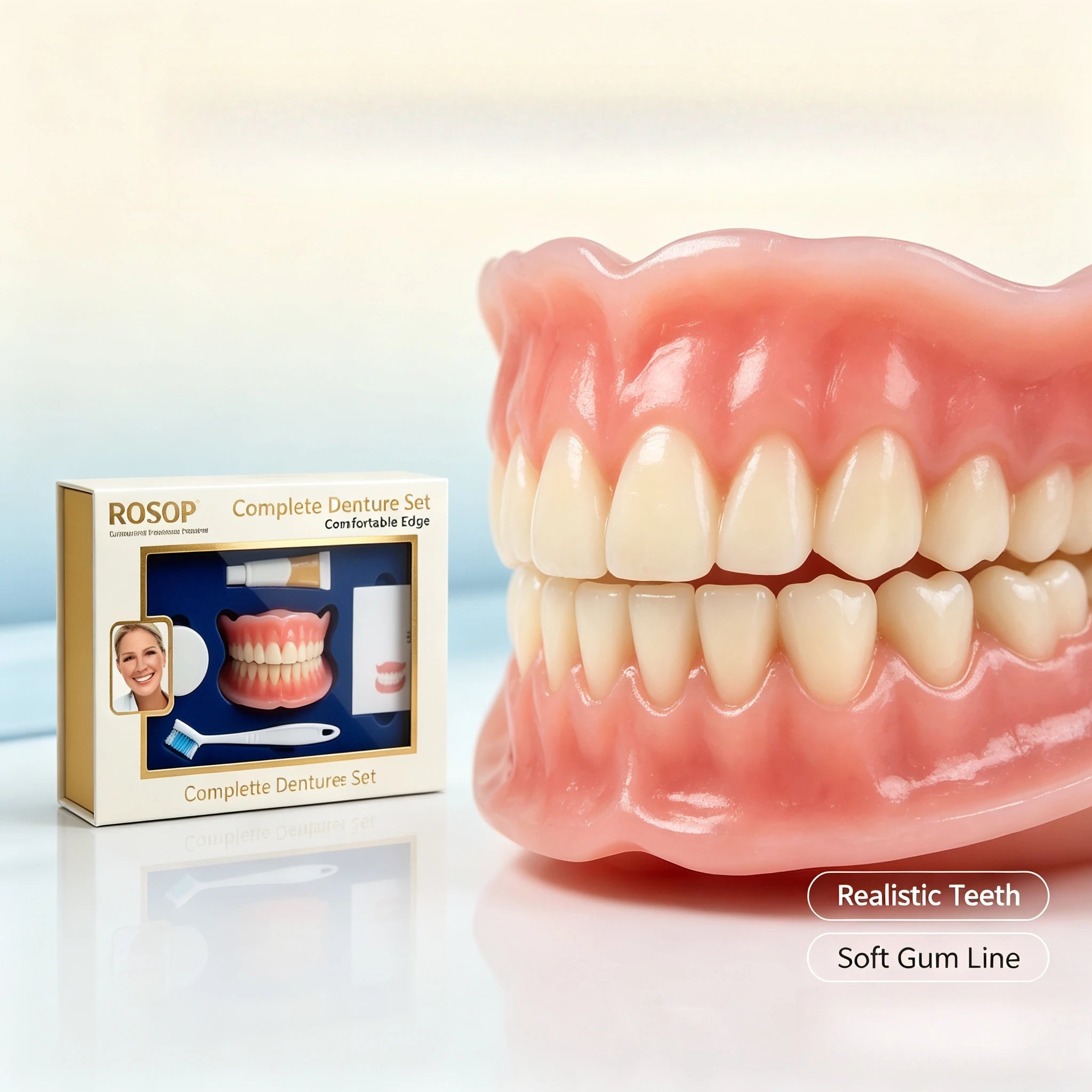 Custom Fit Silicone Cosmetic Denture Set with Toothbrush - 1