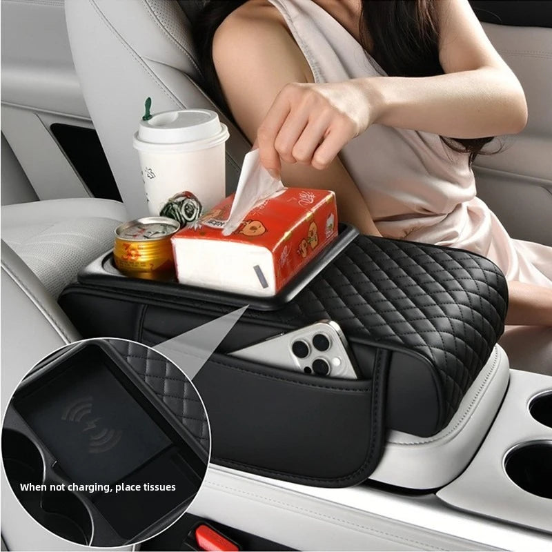 Wireless Charging Car Armrest Storage Box and Height Pad - 3