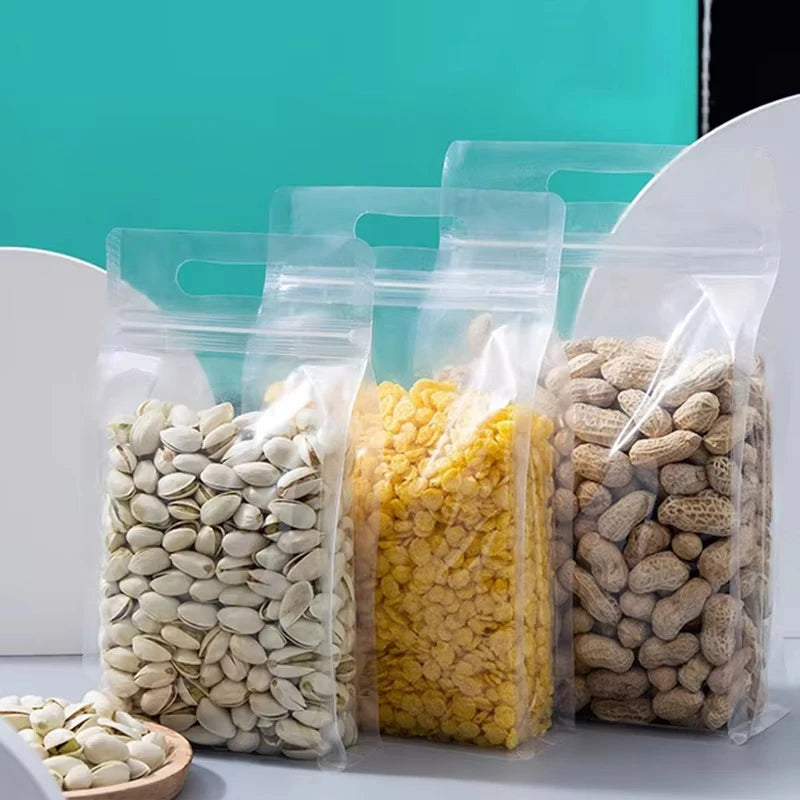 10 Pack Transparent Stand Up Ziplock Bags Portable Food Storage Pouches - 6