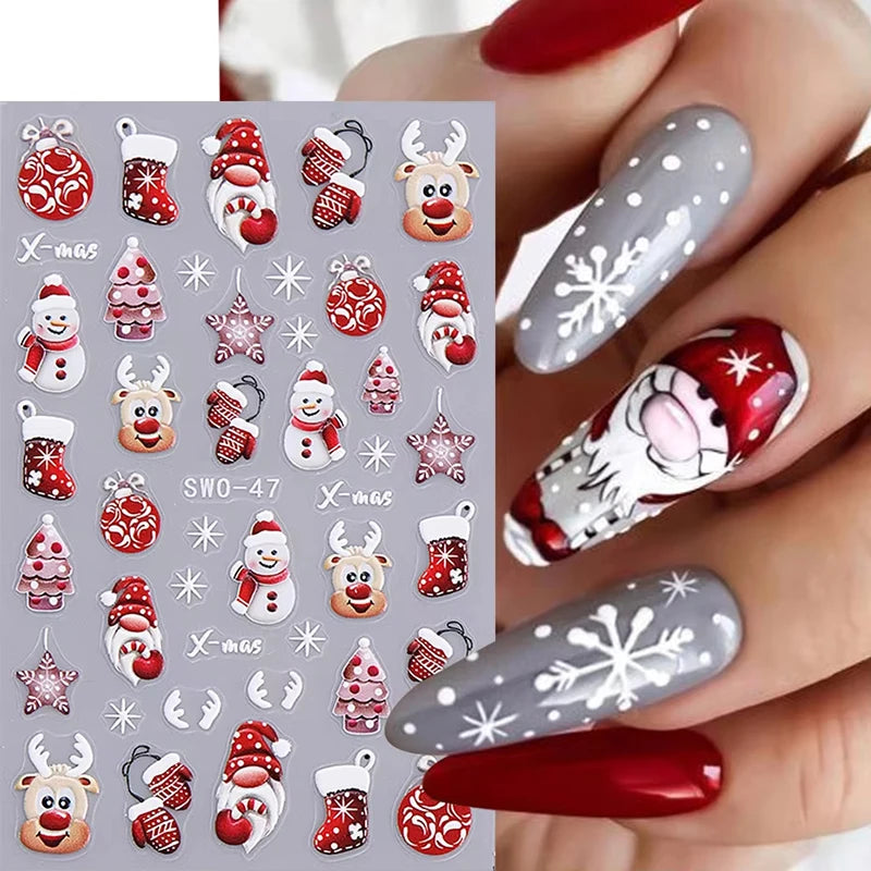 Christmas Cartoon Embossed Nail Art Stickers
