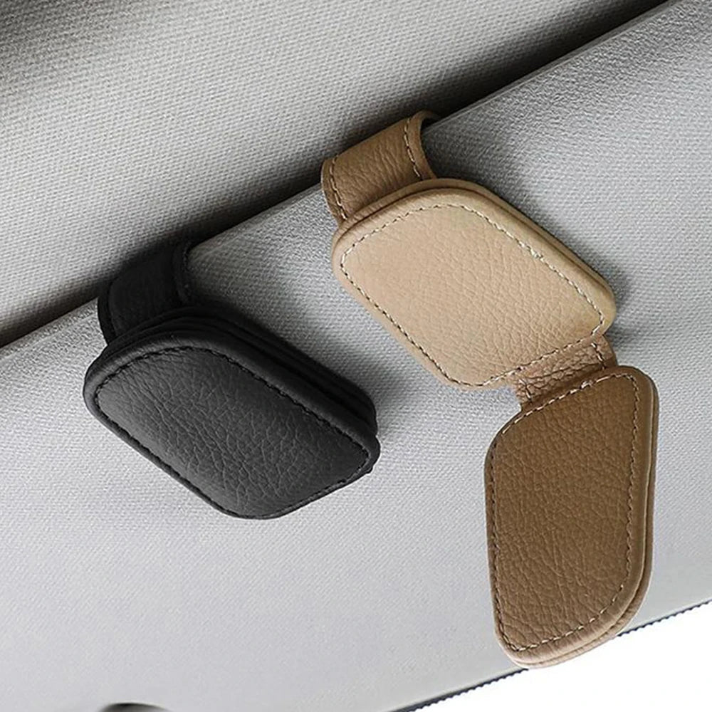 Magnetic Leather Car Sun Visor Glasses and Ticket Holder