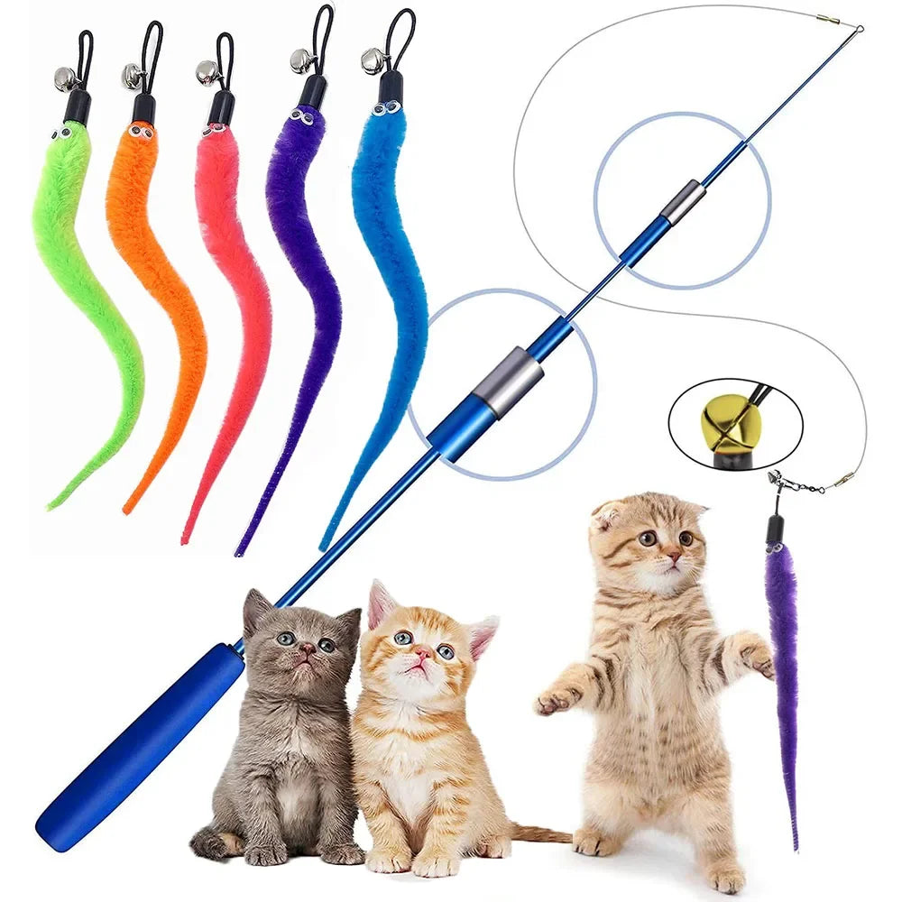 Interactive Plush Worm Cat Teaser Toy with Bell