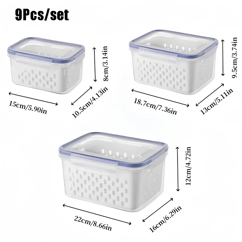 9-Piece Fruit and Vegetable Storage Container Set with Strainers